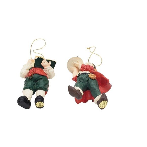 VTG Christmas Ornaments 2pc Resin Santa Claus Toy Shop Chef Reading Book 3" - Picture 5 of 6